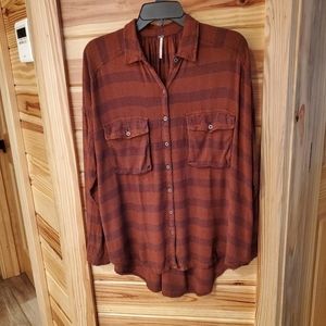 Free People Fawn Over You Plaid Long Sleeve Button Down Top Small